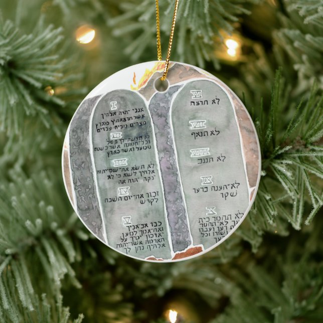 Ten Commandments Stone Tablets Jesse Tree Ceramic Ornament (Tree)