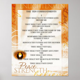 Ten Commandments with Sunset in Praying Hands Poster