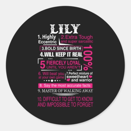 Ten Facts About Name Is Lily First Name Classic Round Sticker