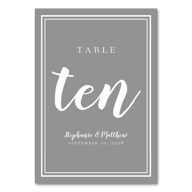Ten Gray Weddings Simple Modern Guest Dinner  Table Number (Front)