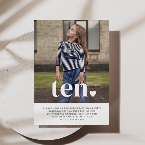 Ten Heart Photo Birthday Invitation 