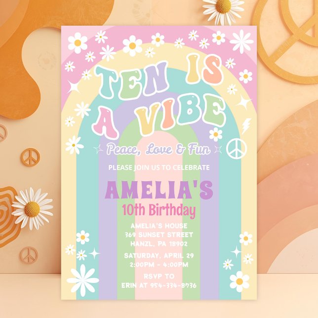 Ten is a Vibe Birthday Invitation | Groovy Retro H (Creator Uploaded)