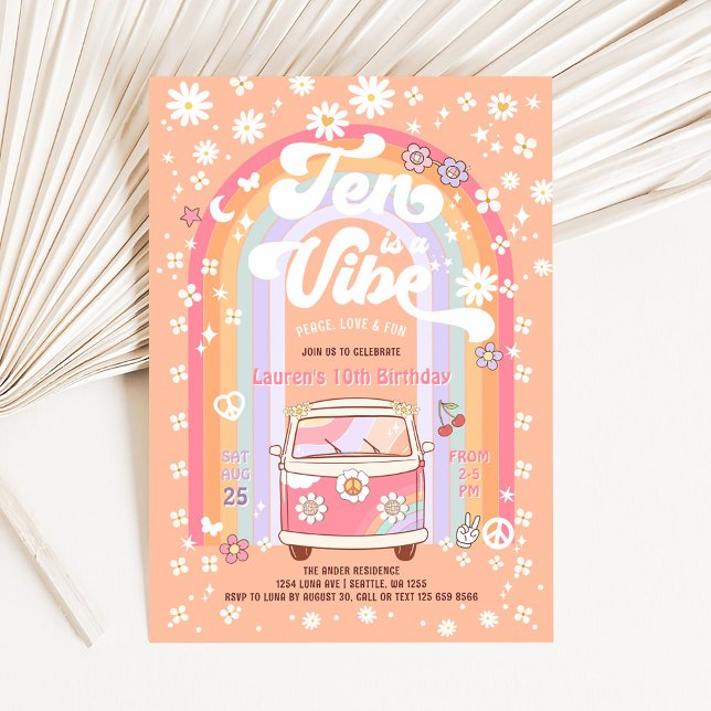 Ten is a Vibe Daisy Groovy Van 10th Birthday Invitation (Creator Uploaded)