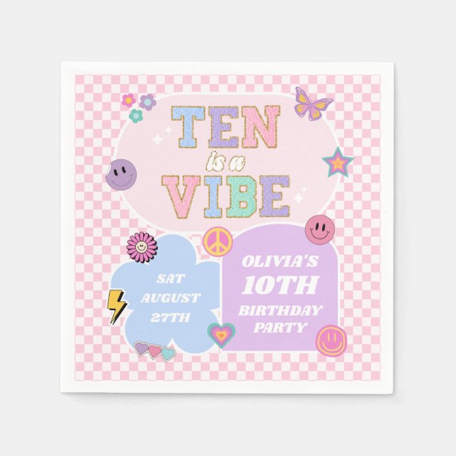 Ten Is A Vibe Preppy Patch 10th Birthday Party Napkins (Front)
