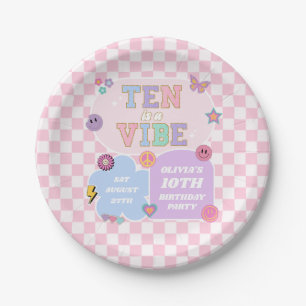 Ten Is A Vibe Preppy Patch 10th Birthday Party Paper Plates