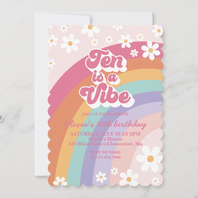Ten is a Vibe Rainbow 10th Birthday Invitation (Front)