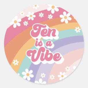 Ten is a Vibe Retro Rainbow 10th Birthday Classic Round Sticker