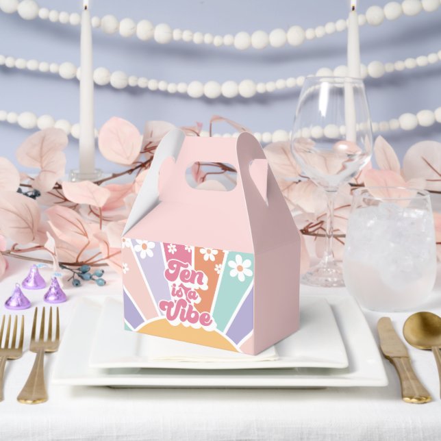 Ten is a Vibe Retro Sunshine Rainbow Daisy Favor Boxes (Wedding)