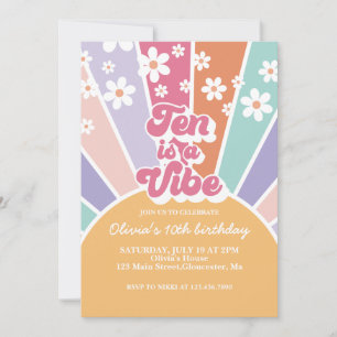 Ten is a Vibe Retro Sunshine Rainbow Daisy Invitation