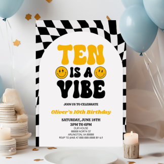 Ten Is A Vibe Retro Tenth 10th Birthday Party Invitation