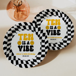 Ten Is A Vibe Retro Tenth 10th Birthday Party Paper Plates