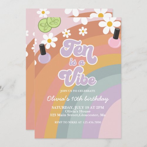 Ten is a vibe Spa Rainbow 10th Birthday Invitation