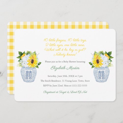 Ten Little Fingers Poem Gender Neutral Baby Shower Invitation