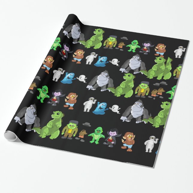 Ten Little Monsters Wrapping Paper(Black) Wrapping Paper (Unrolled)
