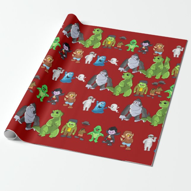 Ten Little Monsters Wrapping Paper(Red) Paper (Unrolled)