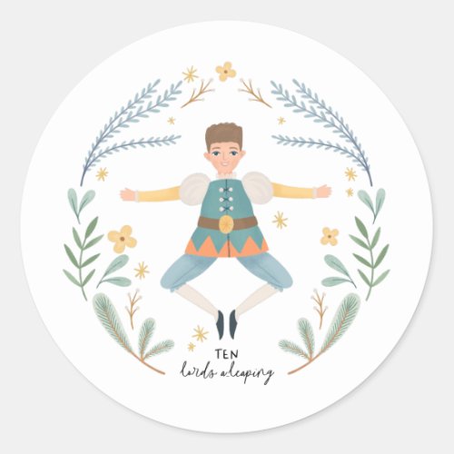 Ten Lords a_leaping 12 Days of Christmas Cute Folk Classic Round Sticker