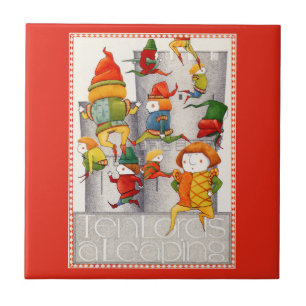 TEN LORDS A LEAPING 4.25" Square Ceramic Tile Red