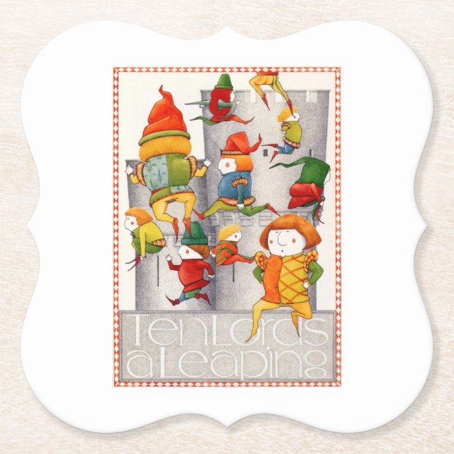 TEN LORDS A LEAPING Bracket Paper Coasters (Front)