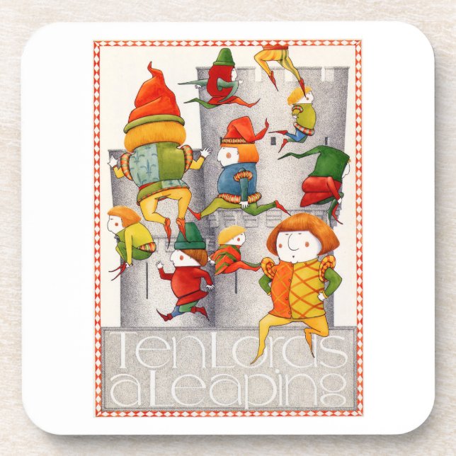TEN LORDS A LEAPING Hard Plastic Coasters (Front)