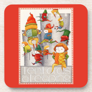 TEN LORDS A LEAPING Hard Plastic Coasters - Red