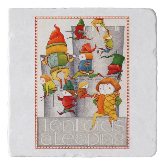 TEN LORDS A LEAPING Marble Trivet (Front)
