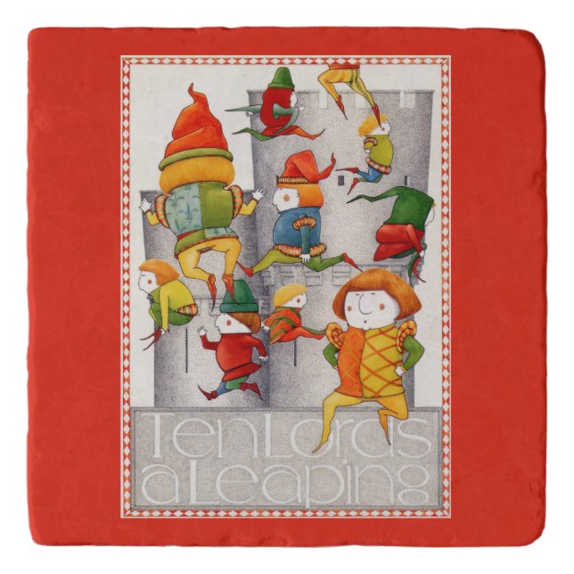 TEN LORDS A LEAPING Marble Trivet - Red (Front)