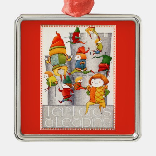 TEN LORDS A LEAPING Premium Square Ornament _ Red