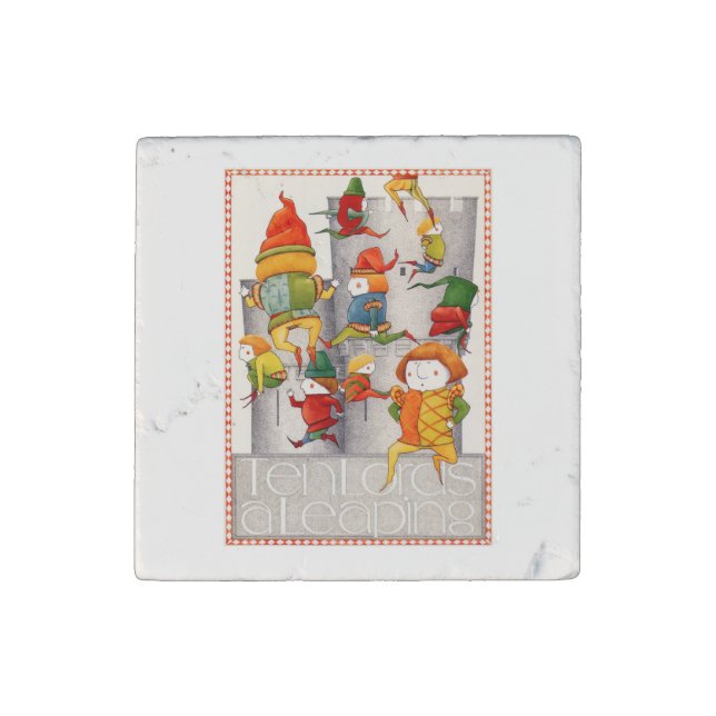 TEN LORDS A LEAPING Primed Marble Stone Magnet (Front)