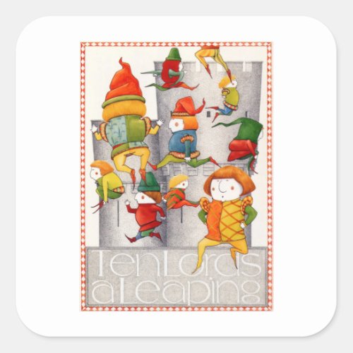 TEN LORDS A LEAPING Small Square Stickers