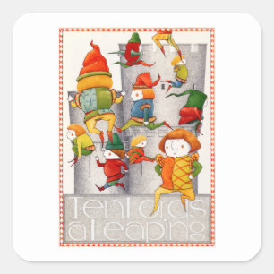 TEN LORDS A LEAPING Small Square Stickers