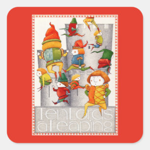 TEN LORDS A LEAPING Small Square Stickers - Red