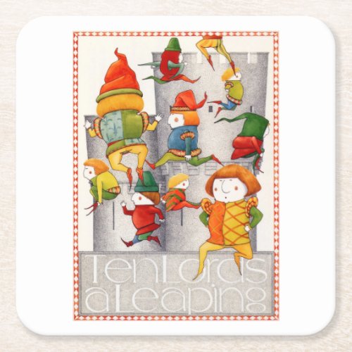 TEN LORDS A LEAPING Square Paper Coasters