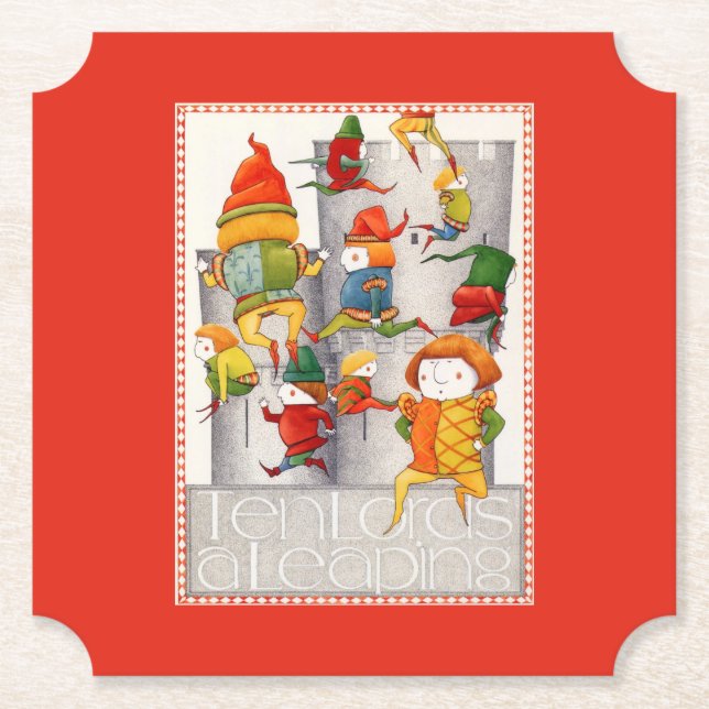 TEN LORDS A LEAPING Ticket Paper Coasters - Red (Front)