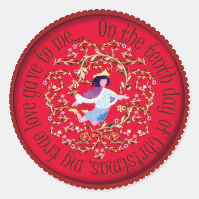 Ten lords aleaping classic round sticker (Front)