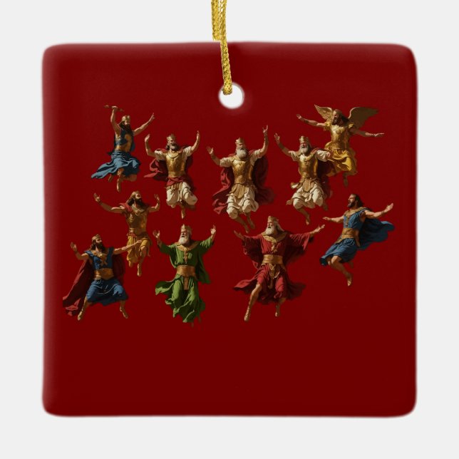 Ten Lords Leaping The Ten Commandments Vector  Ceramic Ornament (Front)