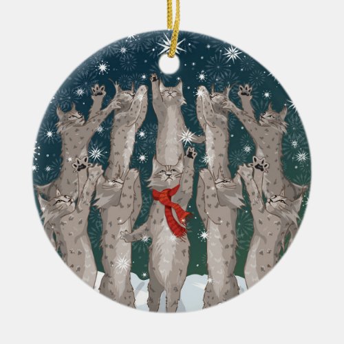 Ten Lynx a_Leaping double_sided ceramic ornament