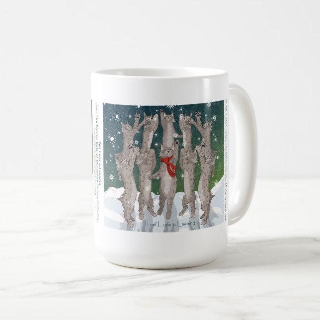 Ten Lynx a-Leaping... Holiday Coffee Mug (Front Right)