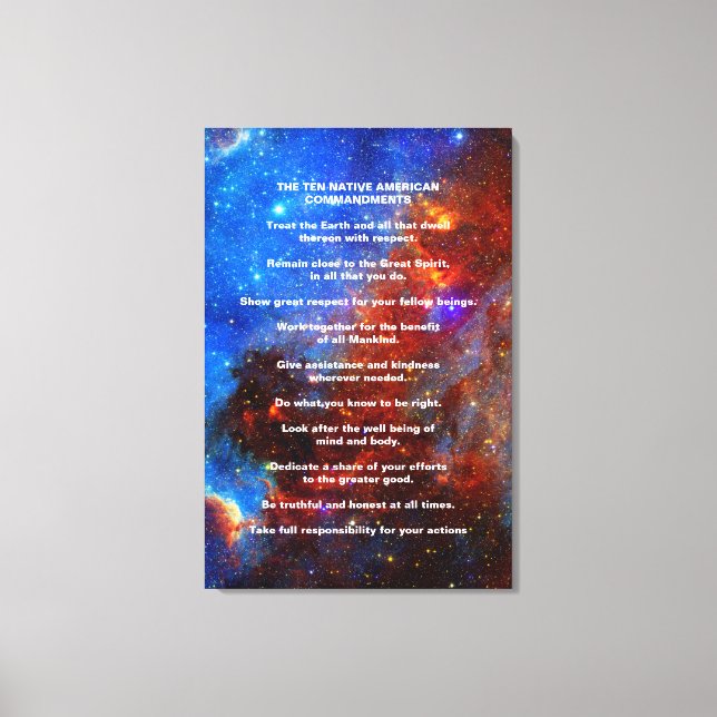 Ten Native American Indian Commandments Canvas Print (Front)