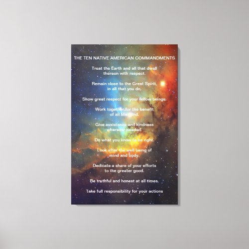 Ten Native American Indian Commandments Canvas Print