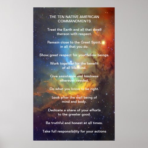 Ten Native American Indian Commandments Poster