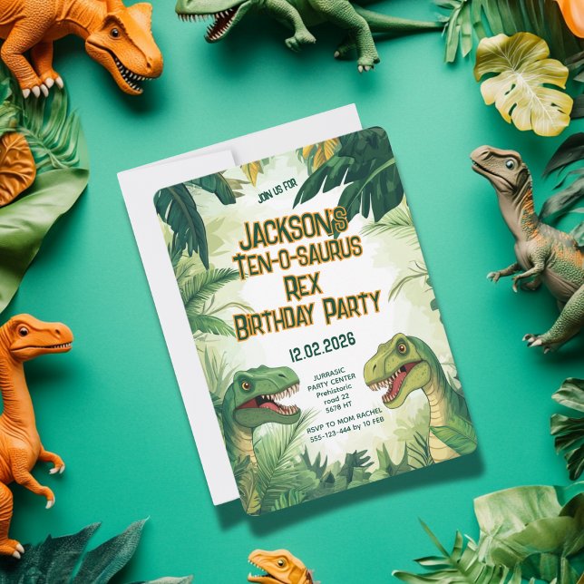 Ten-o-saurus Rex Boy Dino Birthday Party Invitation (Creator Uploaded)