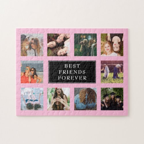 Ten Photo Collage Best Friends Forever Pink Jigsaw Puzzle