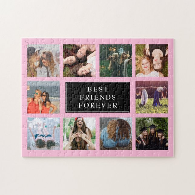 Ten Photo Collage Best Friends Forever Pink Jigsaw Puzzle (Horizontal)