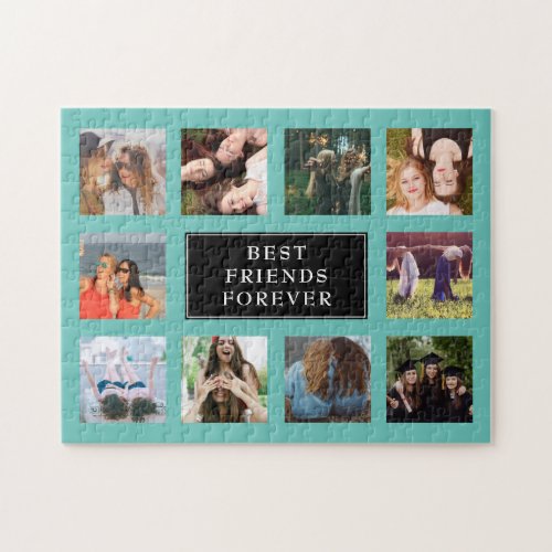 Ten Photo Collage Best Friends Forever Teal Jigsaw Puzzle