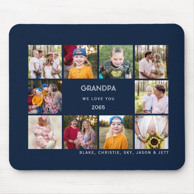 Ten Photo Collage Grandpa We Love You Navy  Mouse Pad (Front)