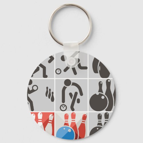 Ten Pin Bowling Icons Sport Keychain