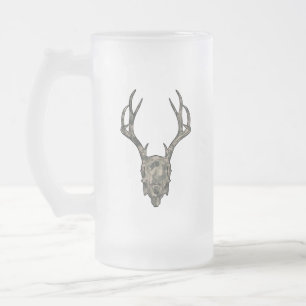 Ten Point Jackalope European Mount Camo Skull Frosted Glass Beer Mug
