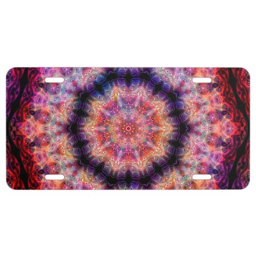 Ten Pointed Radial Colorful Kaleidoscope License Plate