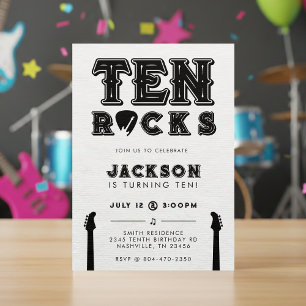 Ten Rocks Guitar Pick 10th Birthday Party Invitation