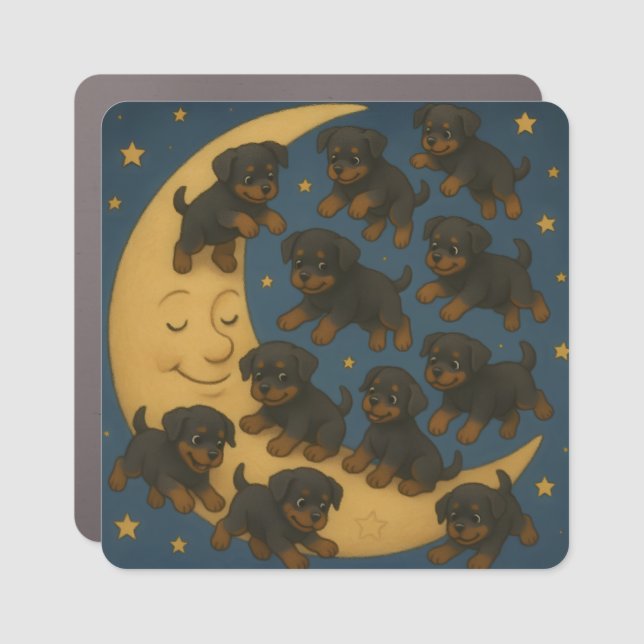 Ten Rottweiler Puppies on the Moon – Dreamy Night  Car Magnet (Front)